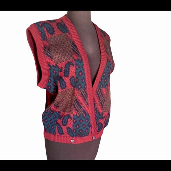 Vtg Virgin Wool Academia Preppy Geometric Grandpa Cardigan Sweater Vest L - Picture 1 of 6
